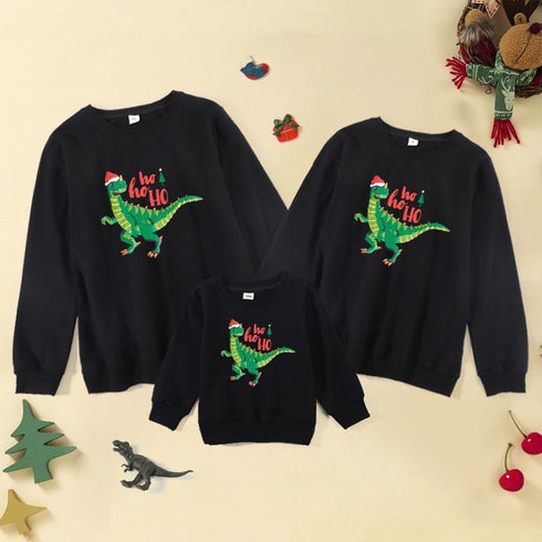 Cartoon Dinosaur Funny Christmas Hat Printed Jacket Mom and Dad Child Parent-Child Series